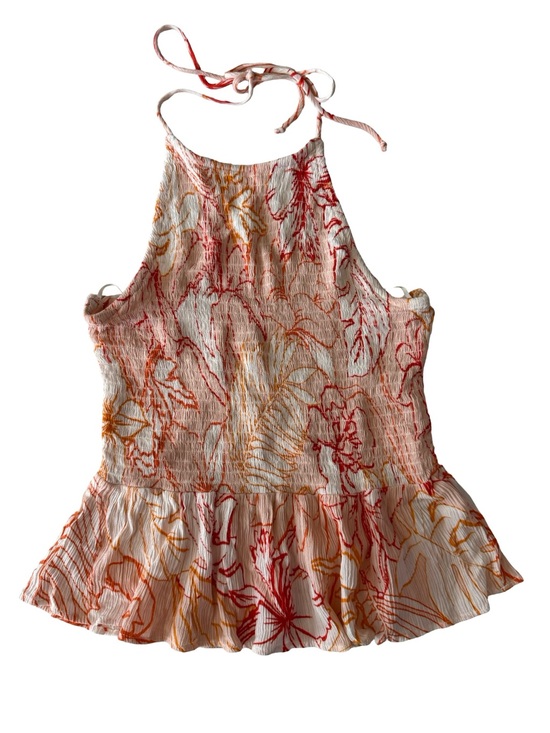 Patrons of Peace Tops - Patrons of Peace Boho Smocked Halter Peplum Top Floral Small